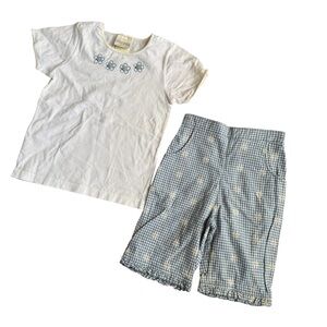 Laura & Ashley Gingham Top Pants Floral Daisy Embroidered Girls 4-5